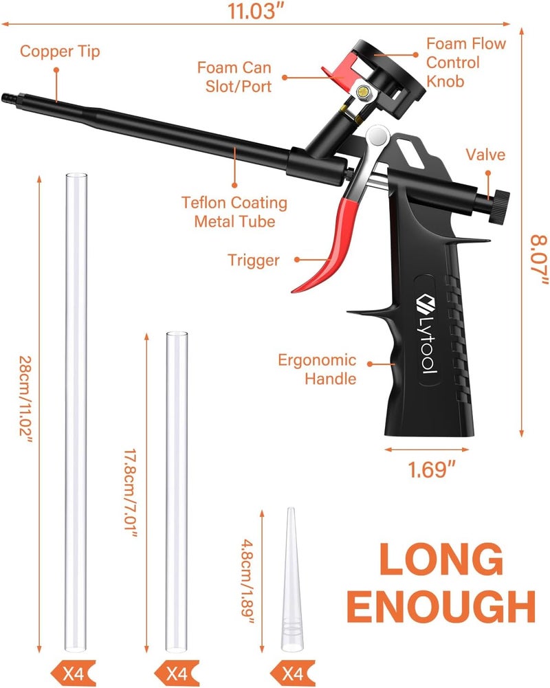 Lytool 2pcs Foam Gun, Expanding Foam Spray Gun with Extension Tube, PU Foam Gun Applicator, No-Clean Foam Spray Gun, Teflon Coated Foam Gun for Caulking Foam Gun, Gap Filler Spray Gun - Image 2